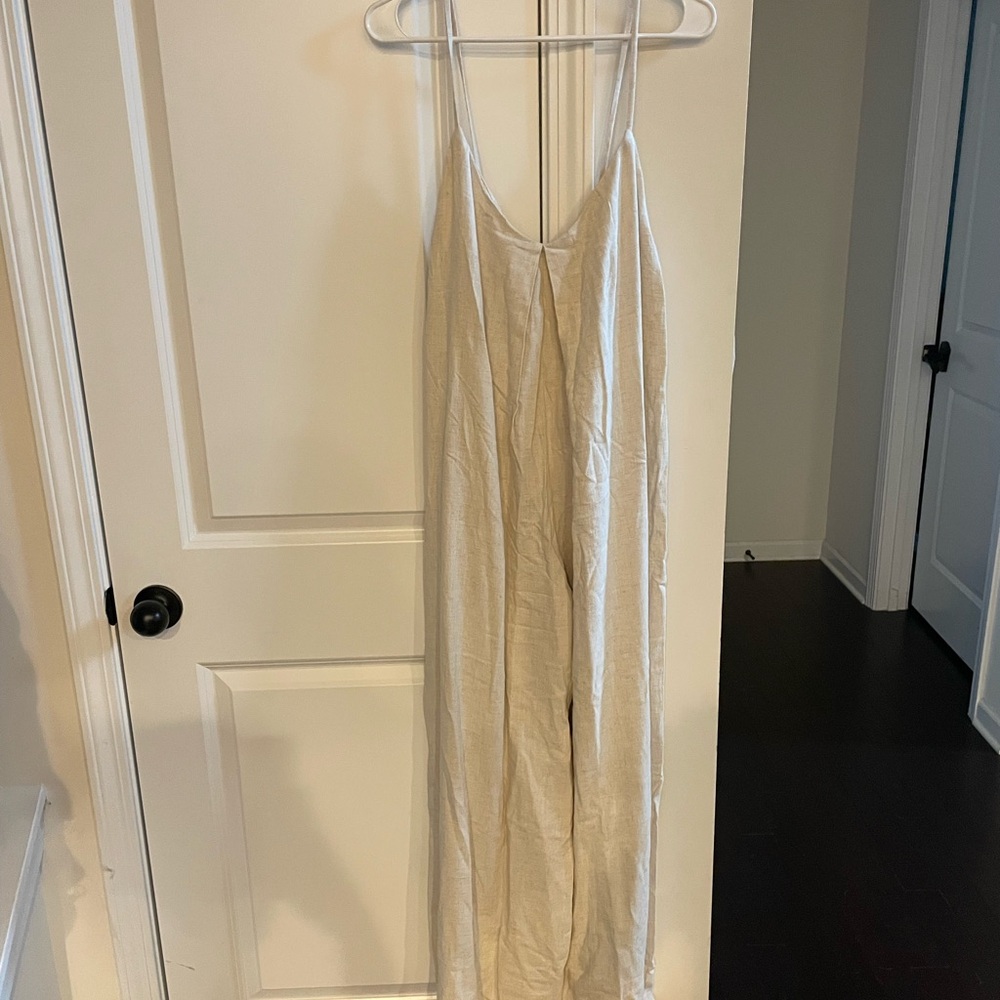 Naked Wardrobe Cream Linen Jumpsuit